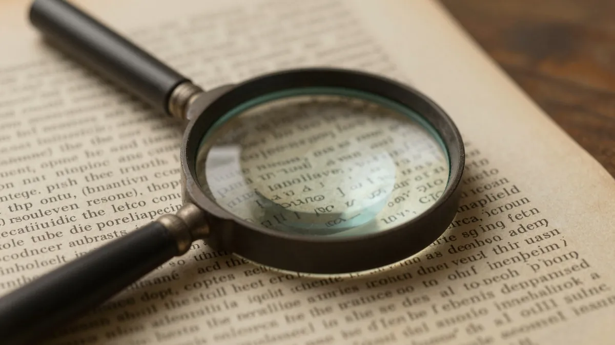 Lupa sobre uma página de texto antigo